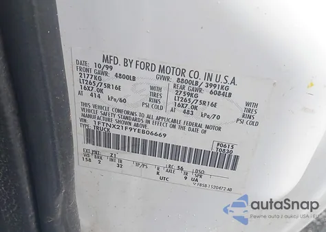 2000 Ford F-250 Lariat/Xl/Xlt from USA, damaged, VIN 1FTNX21F9YEB06669